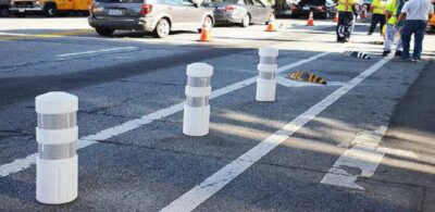 Los Angeles Department of Transportation (California) tests the bike separator Zebra® in its segregated bike lanes.
