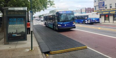 New York City DOT installs the first Vectorial® system bus boarder platform.