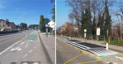 Installation du système Vectorial® à Valence pour garantir l’accessibilité d’un arrêt de bus coïncidant avec une nouvelle piste cyclable.