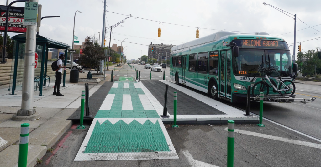 ZICLA bike lane When a bike lane and a bus stop meet each other 1 bus stop detroit